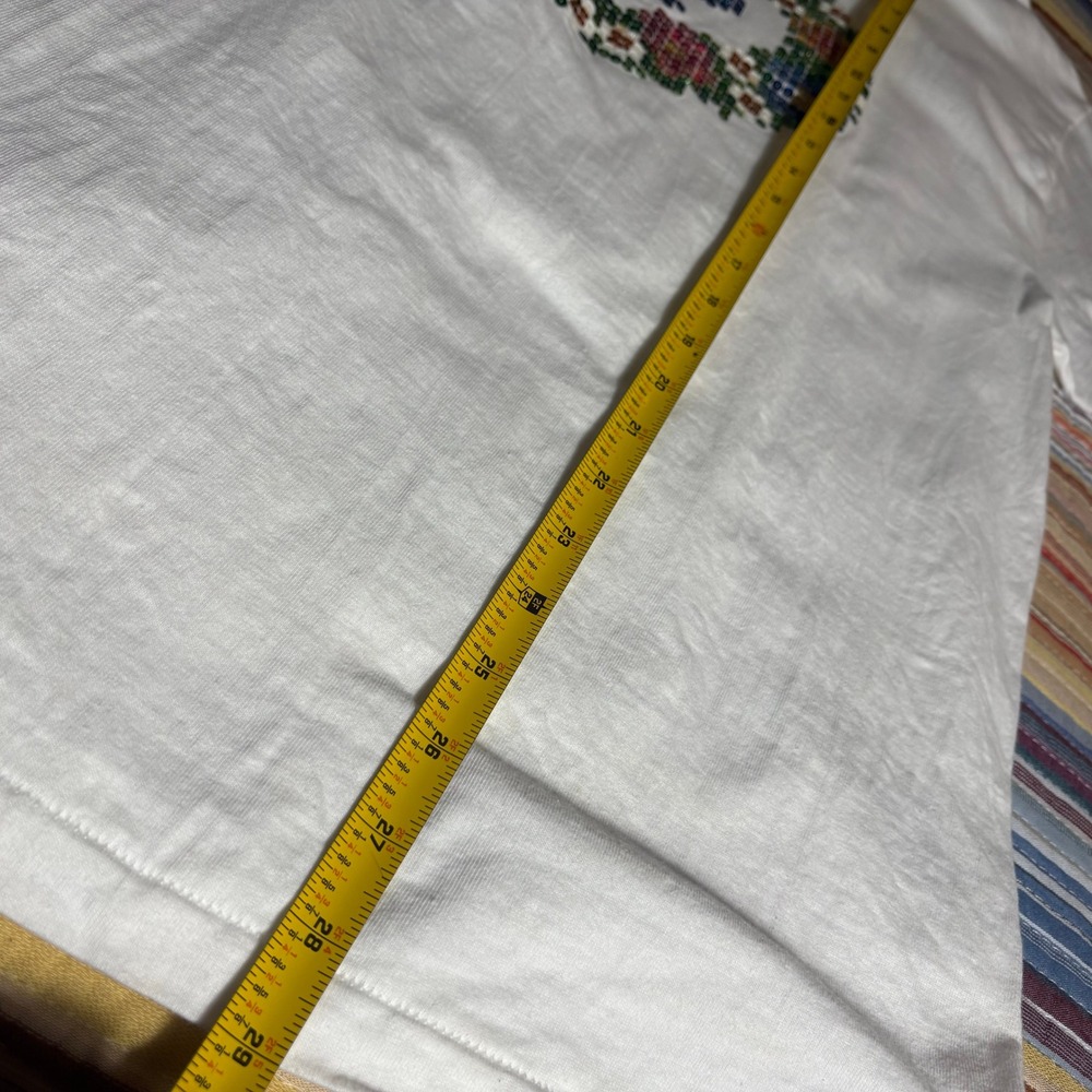 Vintage Hanes Beefy-T White Long Sleeve Sequin Heart Floral Shirt Large L - Picture 8 of 8